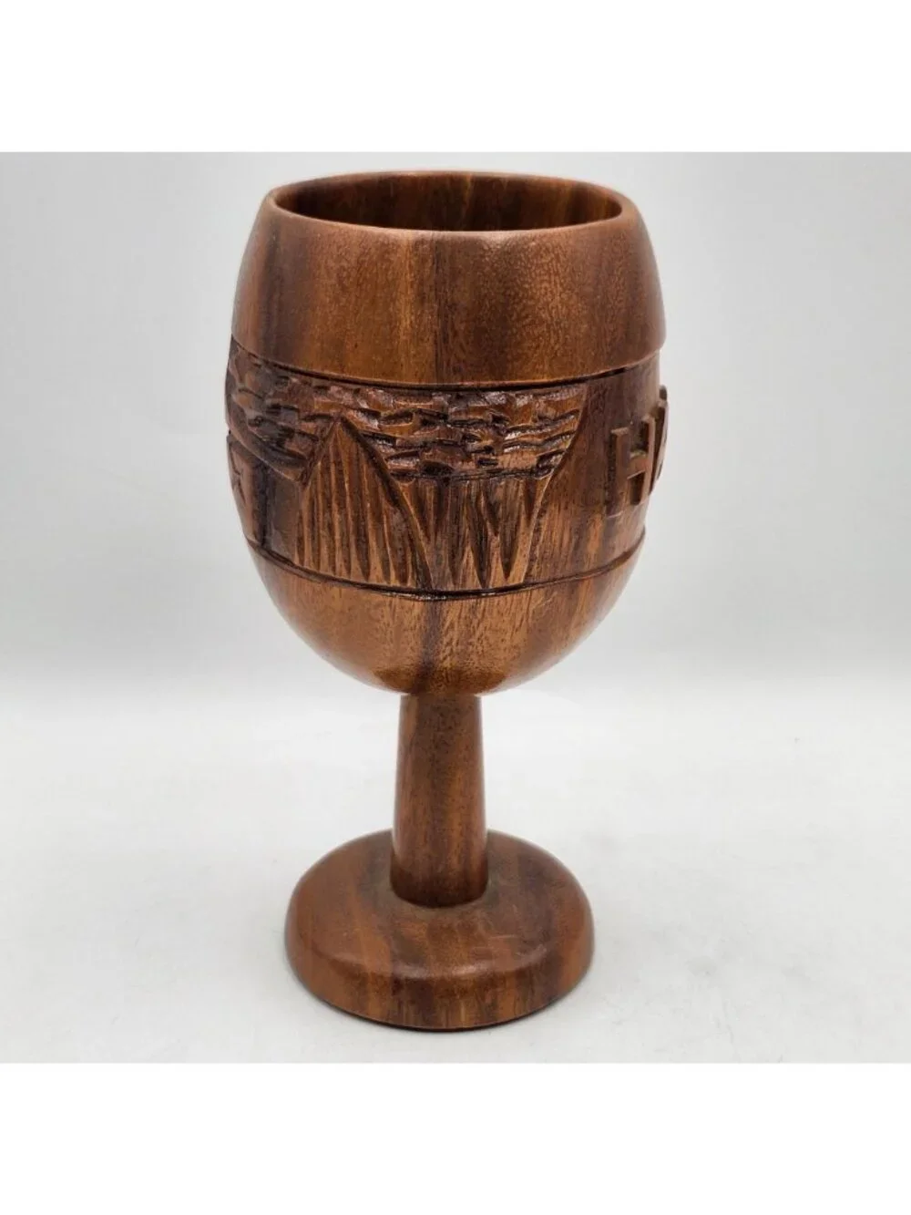 Hawaii Monkey Pod Goblet Hawaiian Tiki Hut Mug Hand Carved 8in Tall